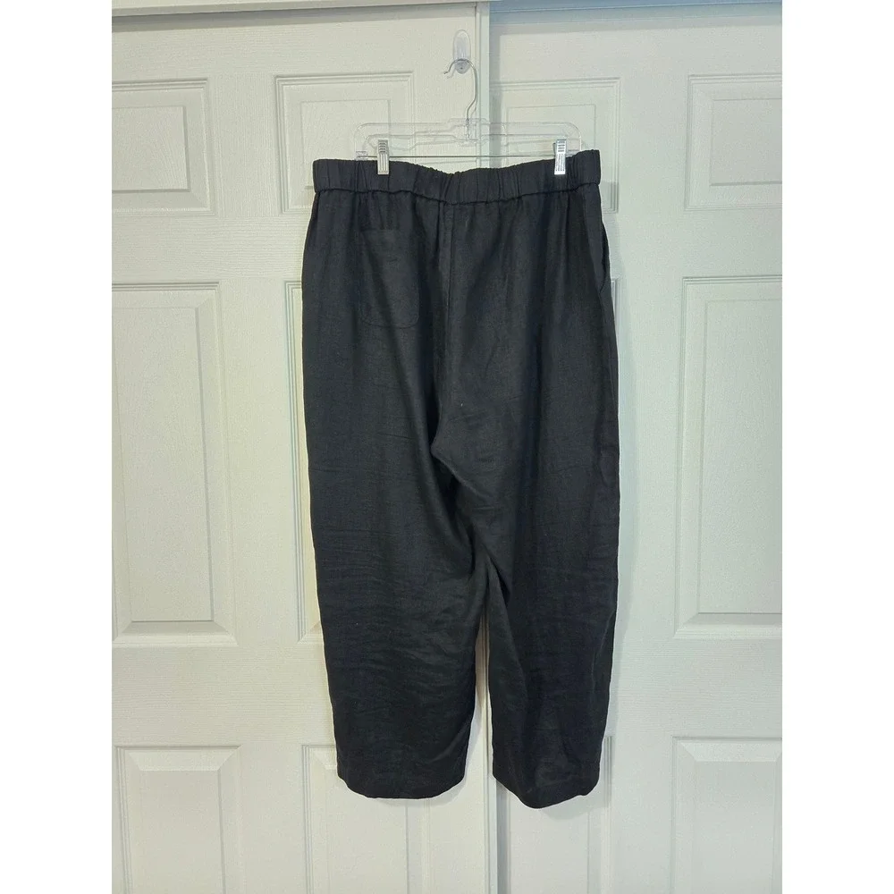 Quince Black 100% Linen Wide Leg Elastic Waist Pants Plus Size 2X Relaxed Fit